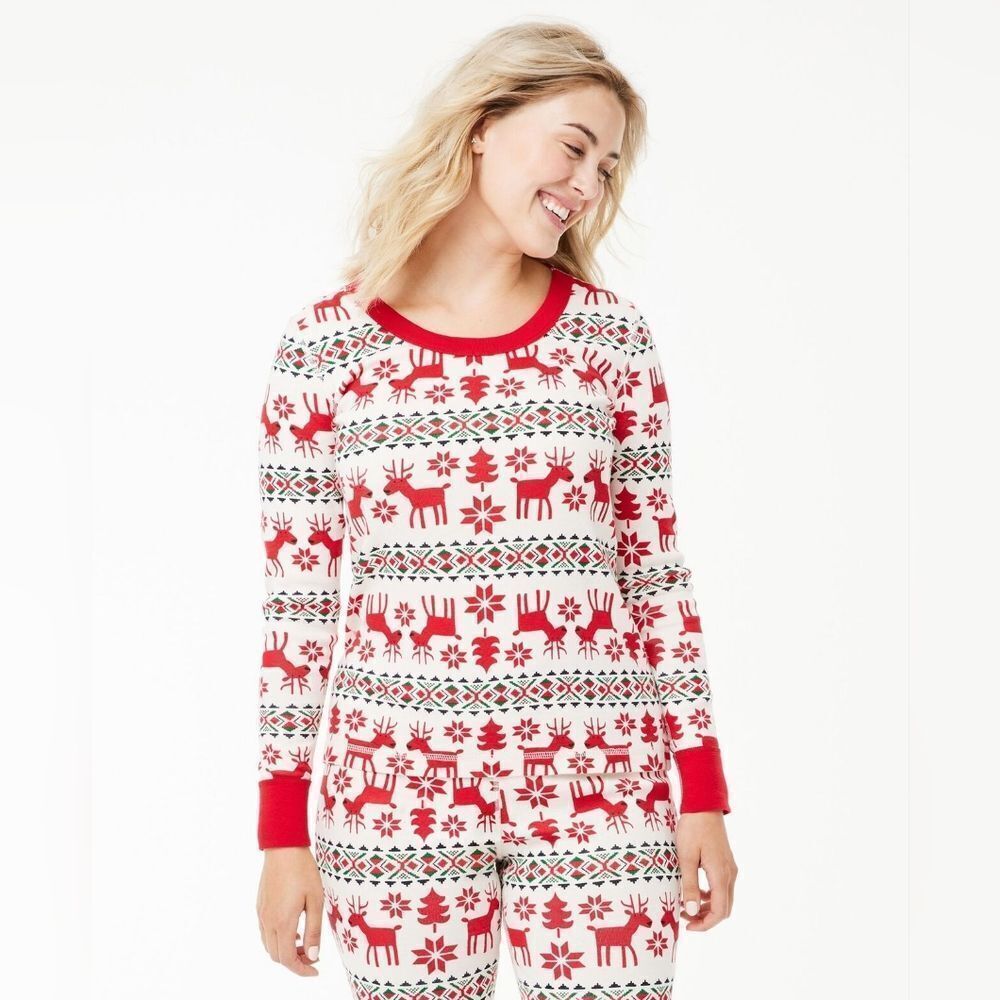 Hanna Andersson Womens Dear Deer Long John Pajama Set 2 Piece Size Large